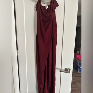 Red dress. Has a cute slit on one side.